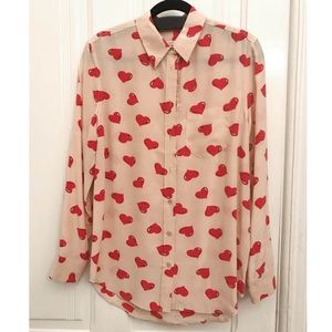 Equipment pink Brett heart print silk blouse XS S